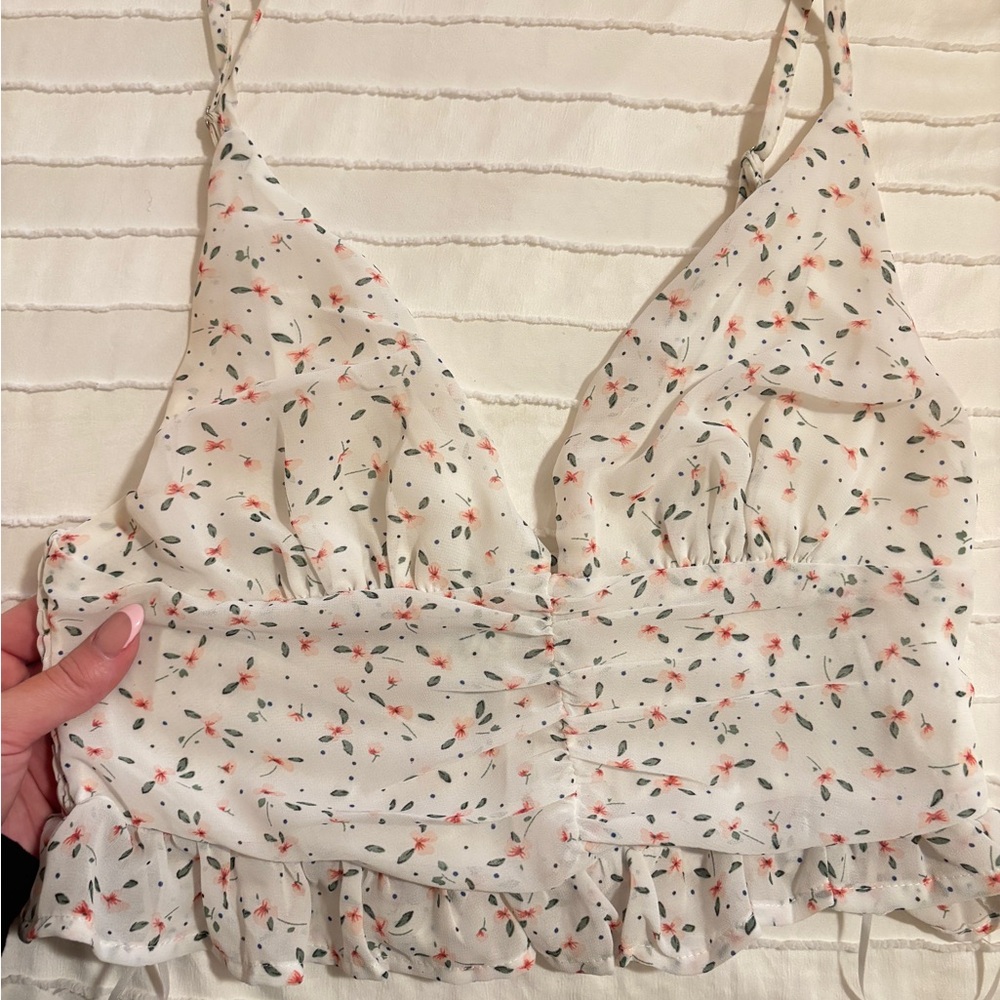 Princess Polly Cream Floral Crop Top